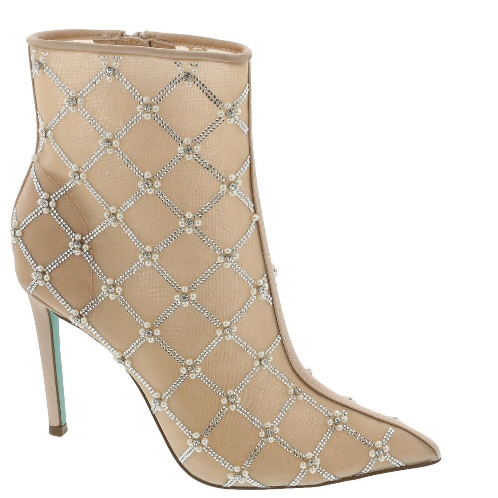 Betsey Johnson Women's Lark Mesh Embellished Stiletto Bootie Nude - Picture 7 of 7